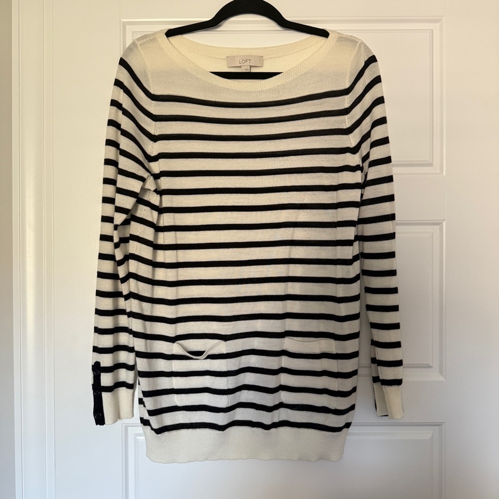 LOFT Cream and Black Striped Knit Top - Picture 2 of 4